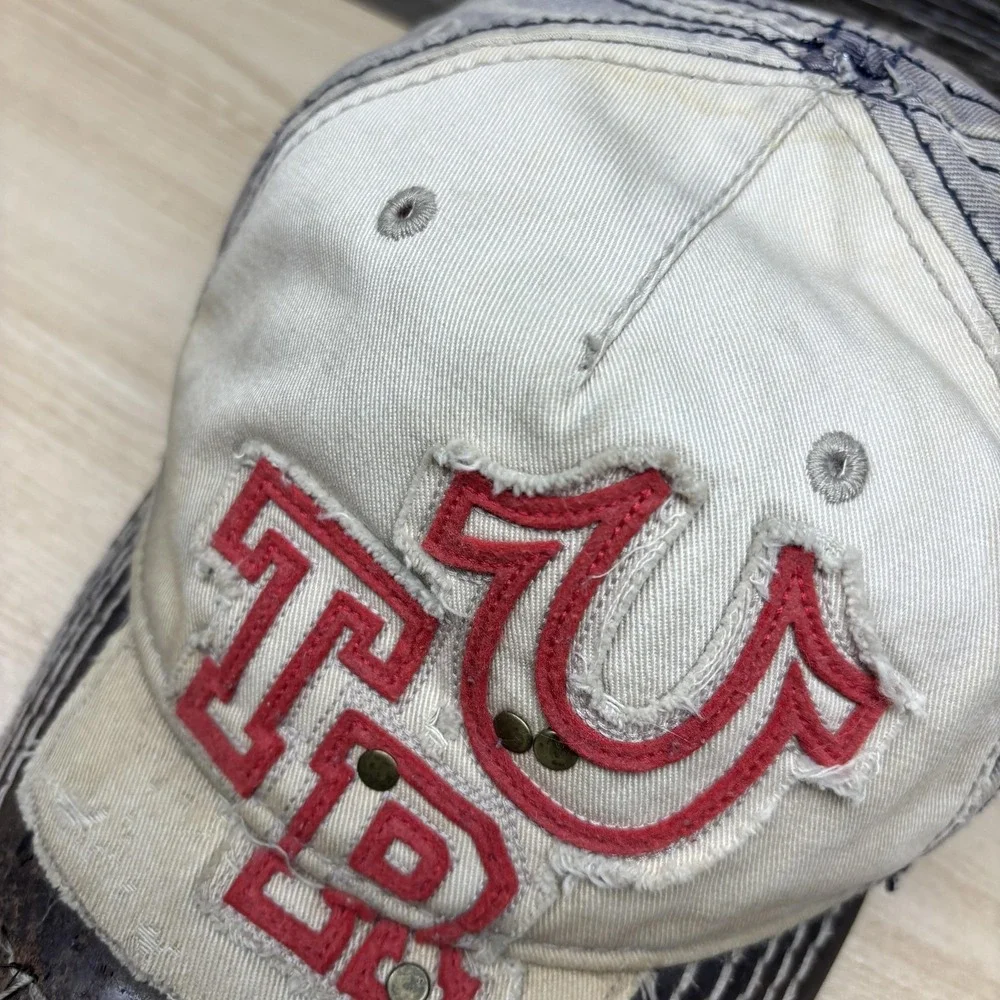 True Religion‎ Hat Cap Strap Back Distressed Leather Brim Western Mens